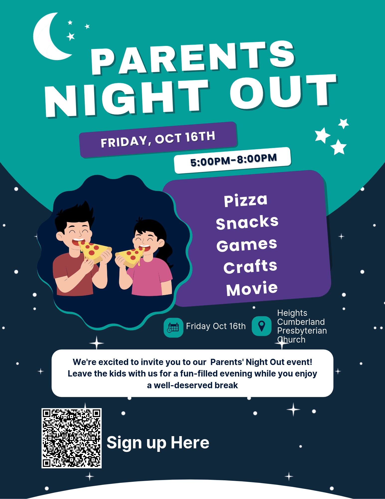 Navy and Tosca Minimalist Parents Night Out Flyer (1)
